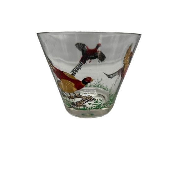 Hazel Atlas Set of 6 Sipping Glasses & 1 Ice Bucket Pheasant Motif Gold Rim - Picture 4 of 6